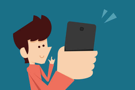 man taking selfie photo flat designのイラスト素材