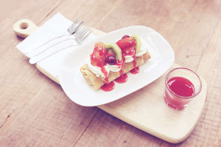 Fruit crepe cake  Pastel processedの写真素材