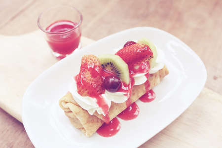 Fruit crepe cake  Pastel processedの写真素材