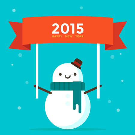 2015 sign with snowman flat design, vectorのイラスト素材