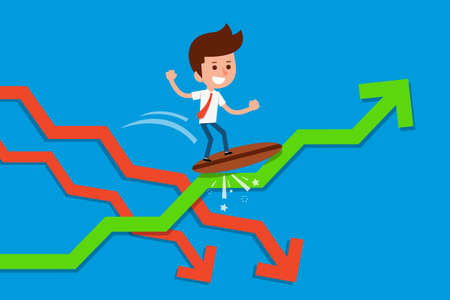 Businessman surfing on green arrow graph.のイラスト素材