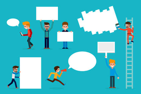 People with blank board sign, vector.のイラスト素材