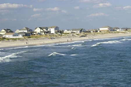 Beach front view of Topsail Island from the pierの写真素材