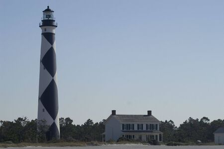 Cape Lookout Lighthouse and lighthouse keeper houseの写真素材