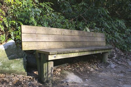 A bench along a walking pathの写真素材
