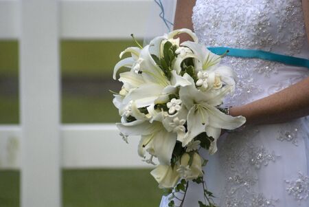 A closeup image of a bride's bouquet.の写真素材