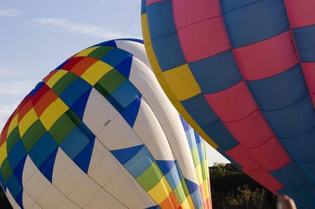 An image of hot air balloons getting ready to acsend.の写真素材