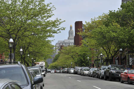Street Scene, Boston Mutual Life building gold dome clock tower in the distance, Boston, Massachusetts のeditorial素材