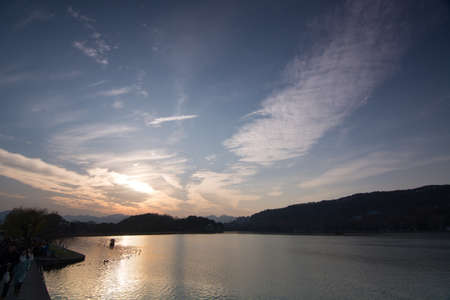 Sunset scenery at the lakeのeditorial素材