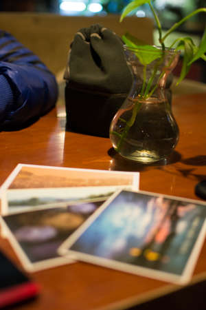 postcard on tableの写真素材