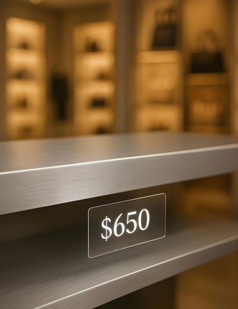 sale label on a shelf in a shop or store, blurred background