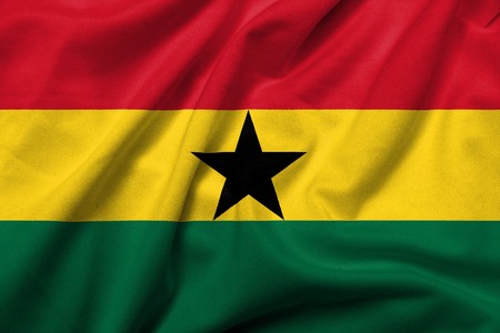 Realistic 3D flag of Ghana with satin fabric texture.の写真素材