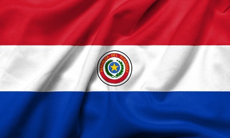 Realistic 3D flag of Paraguay with satin fabric texture.の写真素材