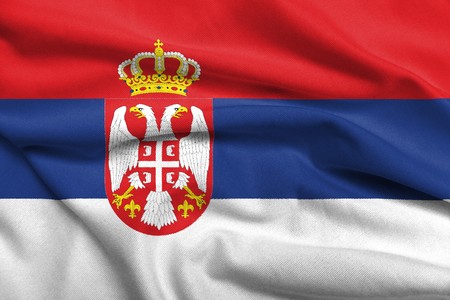 Realistic 3D flag of Serbia with satin fabric texture.の写真素材