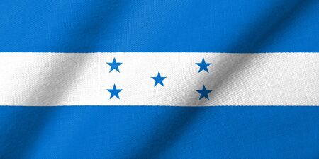Realistic 3D flag of Honduras with fabric texture waving.の写真素材