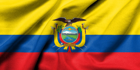 Realistic 3D flag of Ecuador with satin fabric texture.の写真素材