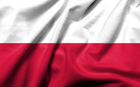 Realistic 3D flag of Poland with satin fabric texture.の写真素材