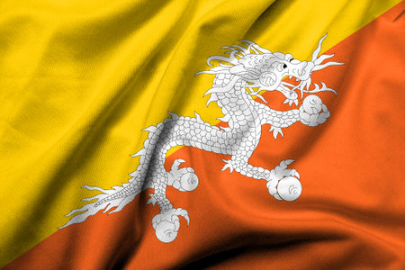 Realistic 3D Flag of Bhutan with satin fabric textureの写真素材