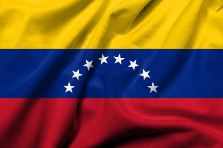 Realistic 3D Flag of Venezuela with satin fabric textureの写真素材