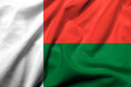 Realistic 3D Flag of Madagascar with satin fabric textureの写真素材