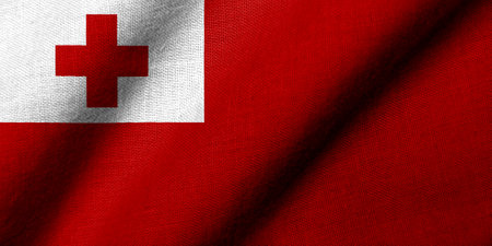 Realistic 3D Flag of Tonga with fabric texture wavingの写真素材