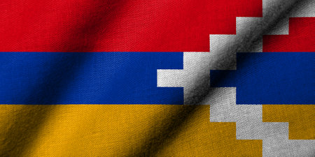 Realistic 3D Flag of Artsakh with fabric texture wavingの写真素材