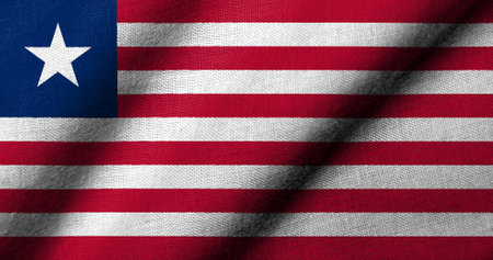 Realistic 3D Flag of Liberia with fabric texture wavingの写真素材