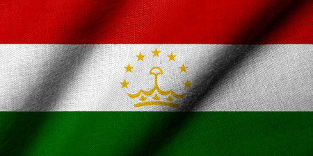Realistic 3D Flag of Tajikistan with fabric texture wavingの写真素材