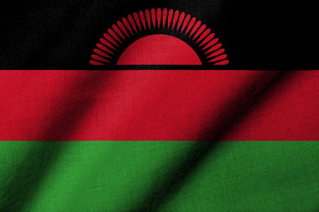 Realistic 3D Flag of Malawi with fabric texture wavingの写真素材