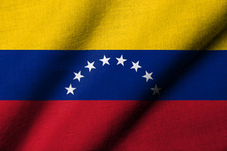 Realistic 3D Flag of Venezuela with fabric texture wavingの写真素材