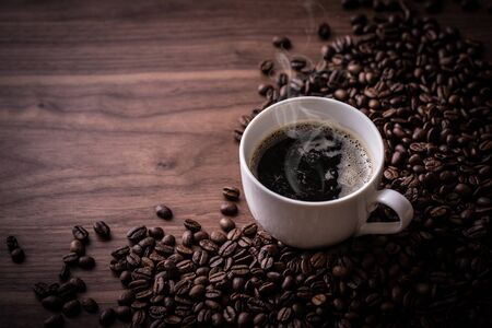 Hot Coffee and Coffee Beansの写真素材
