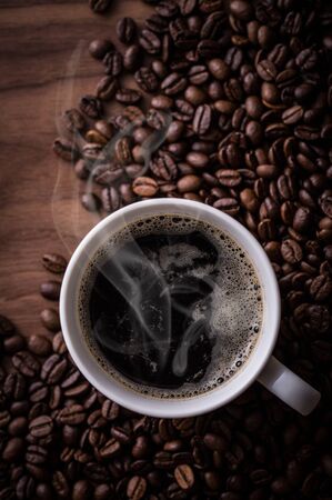 Hot Coffee and Coffee Beansの写真素材