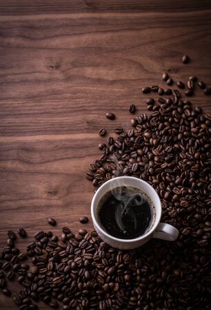 Hot Coffee and Coffee Beansの写真素材