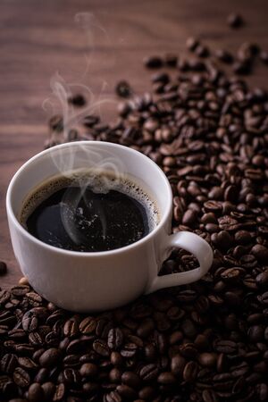 Hot Coffee and Coffee Beansの写真素材