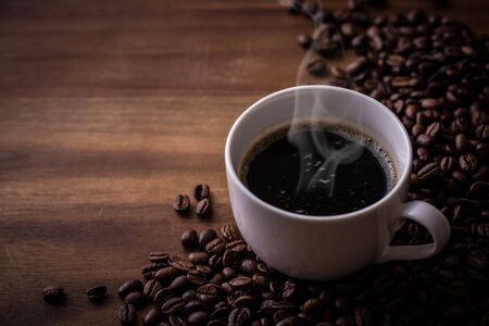 Hot Coffee and Coffee Beansの写真素材