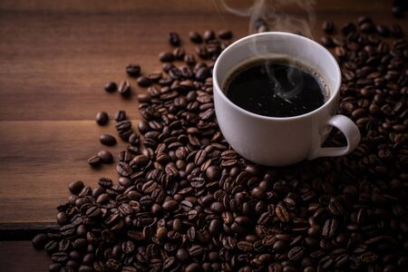 Hot Coffee and Coffee Beansの写真素材