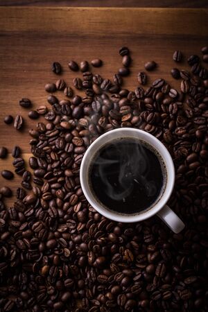 Hot Coffee and Coffee Beansの写真素材