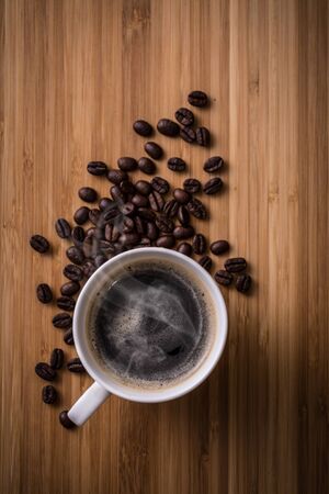 Hot Coffee and Coffee Beansの写真素材