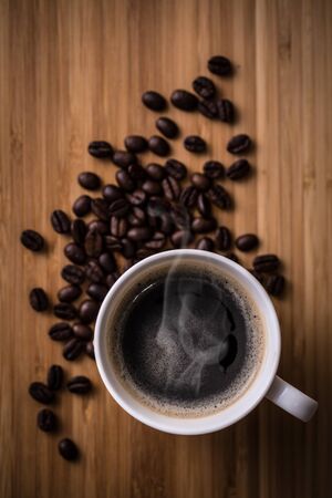 Hot Coffee and Coffee Beansの写真素材