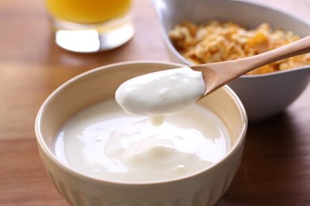 eat yogurt for breakfastの写真素材