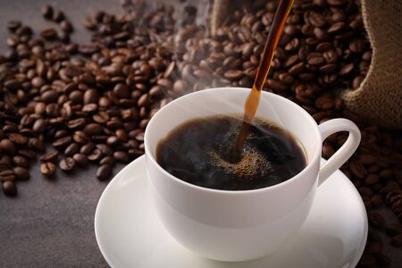 Hot Coffee and Coffee Beansの写真素材