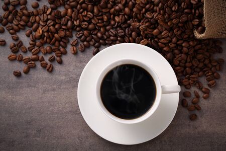 Hot Coffee and Coffee Beansの写真素材