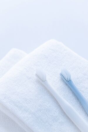 Toilet toothbrush and towelの写真素材