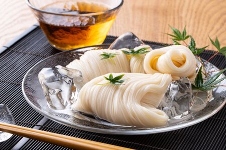 Eating Japanese Noodlesの写真素材