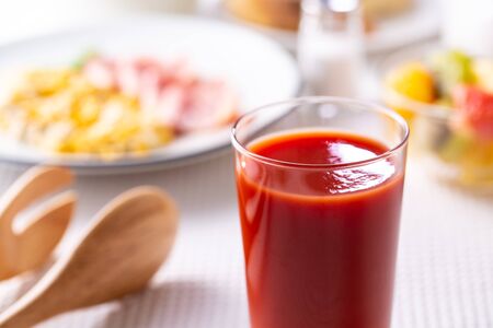 drink tomato juice for breakfastの写真素材