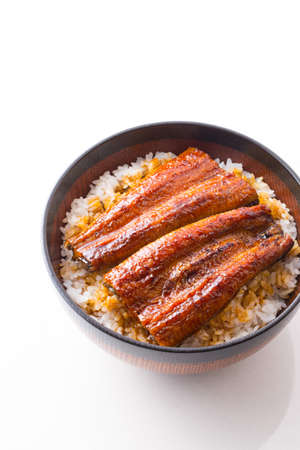 Eating Japanese food, eel bowlの写真素材