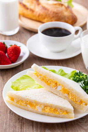 eat egg sandwiches for breakfastの写真素材