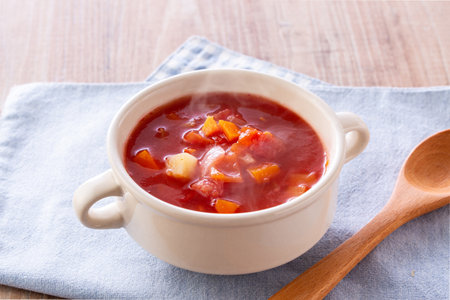 Eating minestroneの写真素材