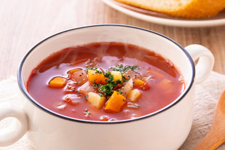 Eating minestroneの写真素材
