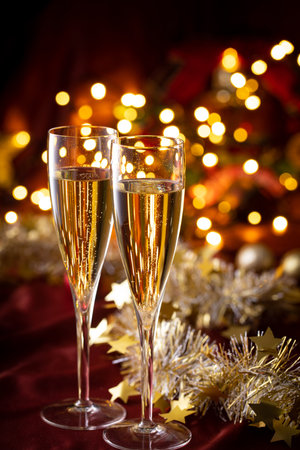 Celebrate Christmas with champagneの写真素材